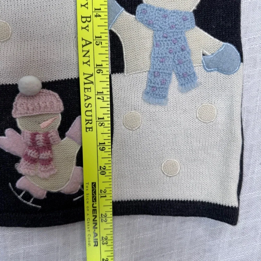 VTG Marisa Christina Cardigan M Patch Snowman Winter Holiday Ugly Sweater Retro